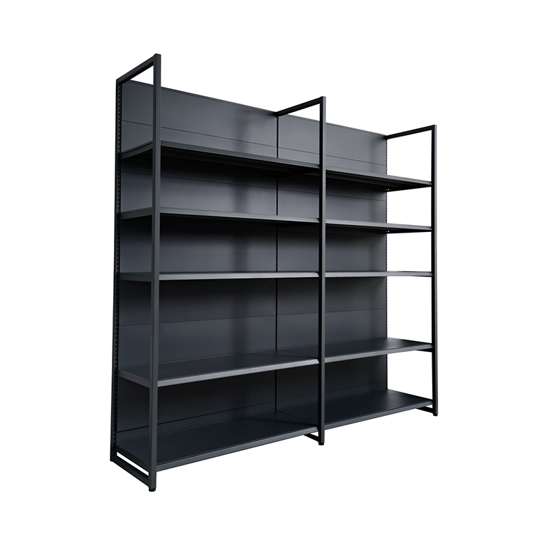 Thickened steel four-post dark gray single-sided wall-mounted supermarket shelving